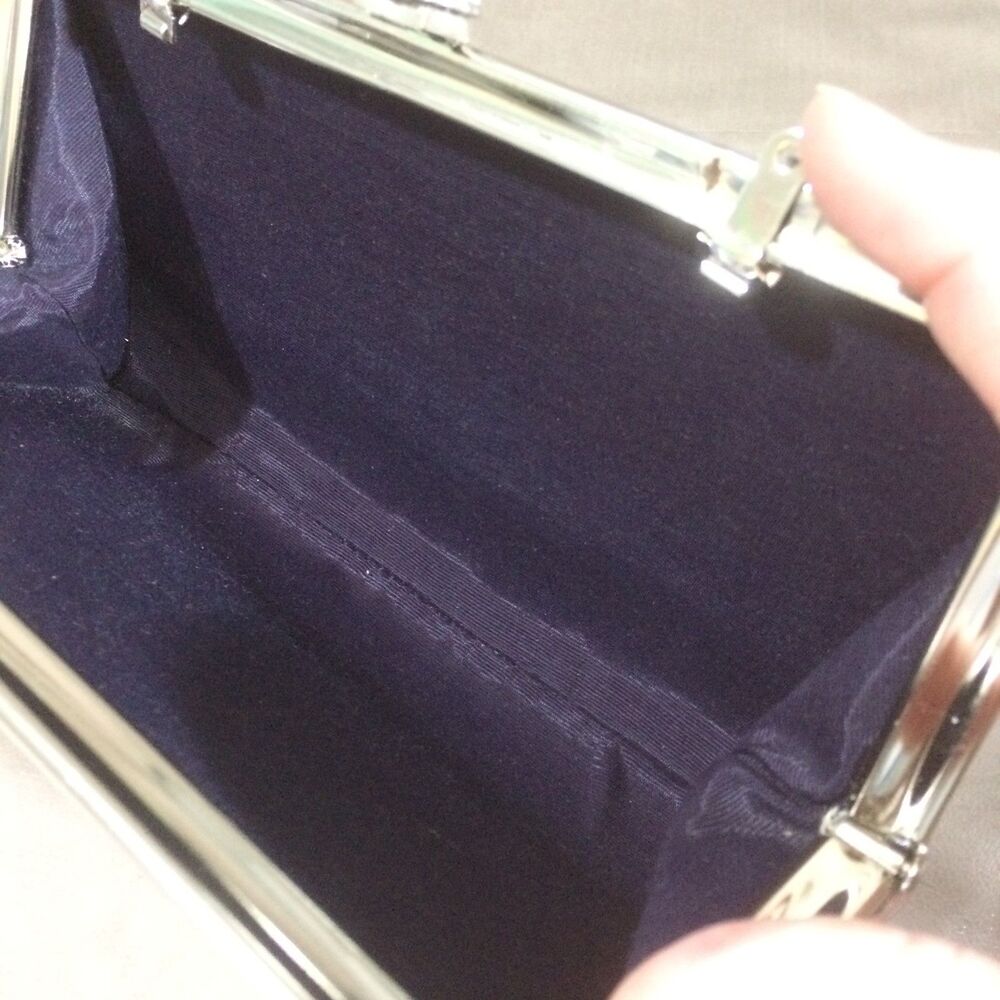 Vintage Silver Metallic Clutch Purse Rhinestone Clasp Evening Bag 1960s - Picture 3 of 5